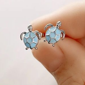 Sterling Silver Blue Turtle Stud Earrings – Ocean Lover Coastal Beach‎ Jewelry